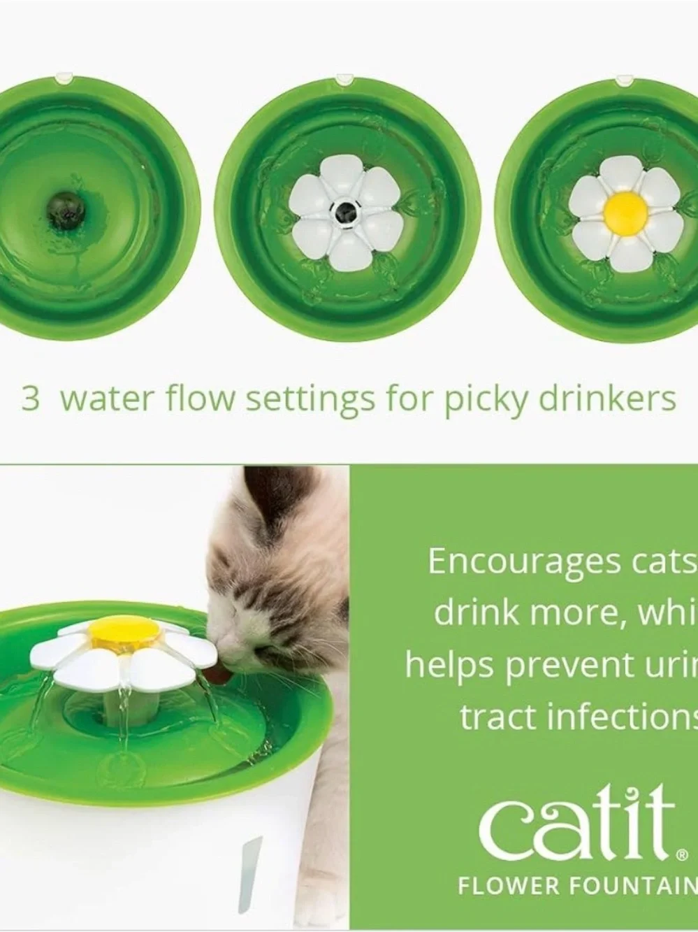 Flower Fountain LED Cat Water Dispenser - Blue and White